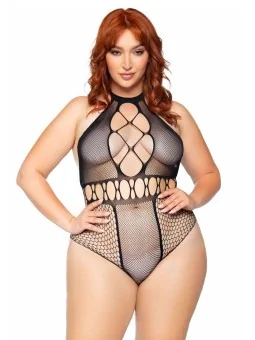 Leg Avenue Seamless Multi Net Bodysuit Plus 1X-2X Black