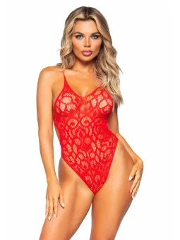 Leg Avenue Seamless Scroll Lace Bodysuit O/S Red
